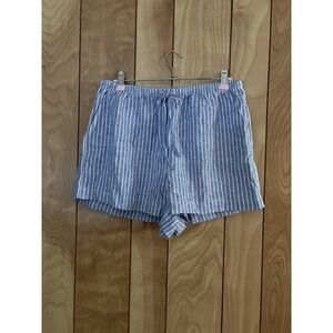 Gap Body Women's Pajama Linen Blend Shorts Size Medium Blue And White Striped